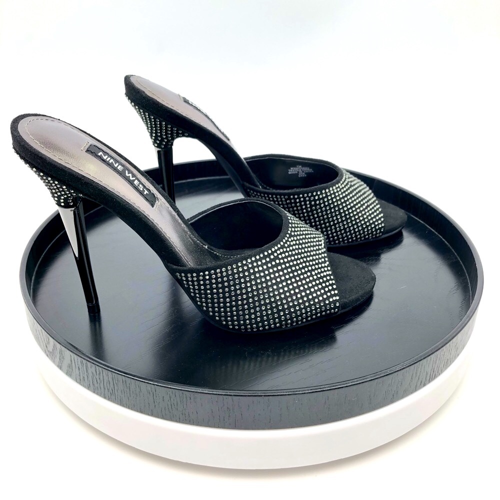 Nine West 7 M Divas Heeled Slide Sandals Suede